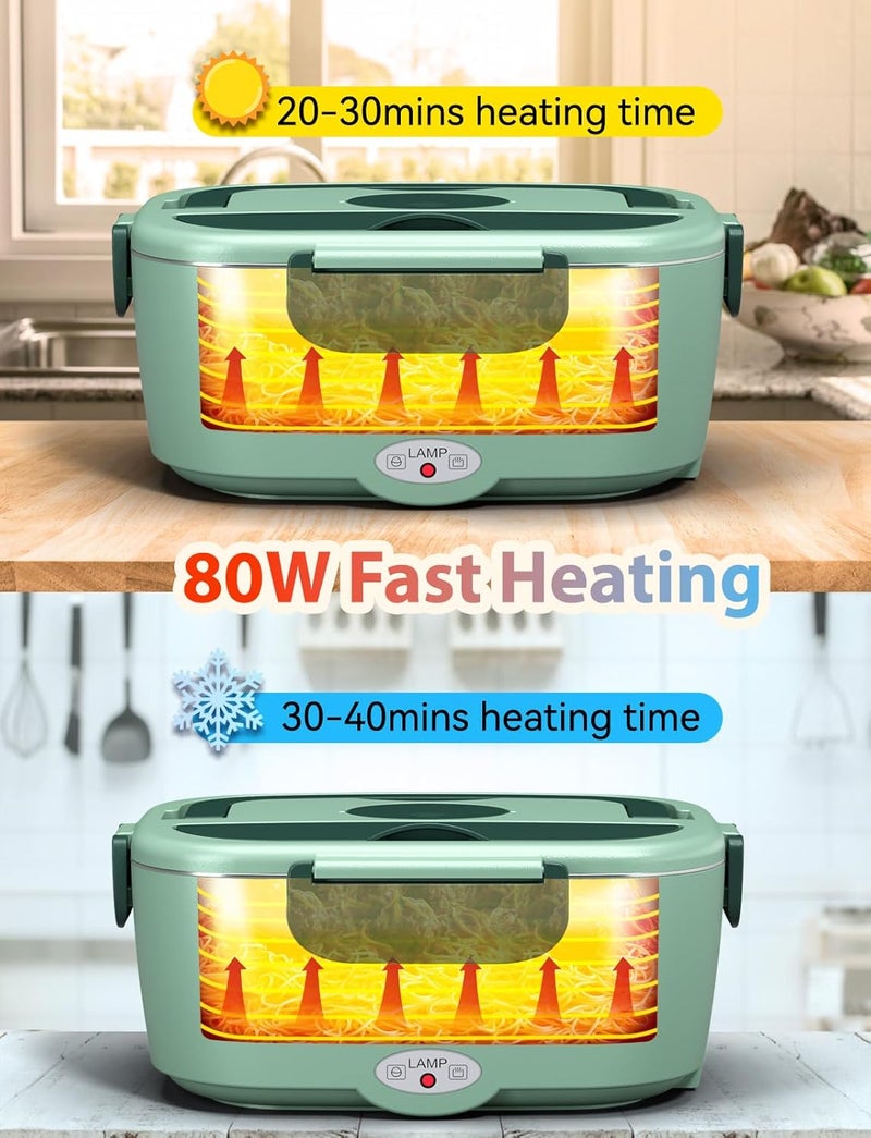 Sitlais Heated Lunch Box for Men&Women - 80W Electric Lunch Box for Adults with Dual 1.5L 304 Stainless Steel Containers Fast Heating Portable Food Warmer for Car&Truck lonchera eléctrica portátil - Image 4